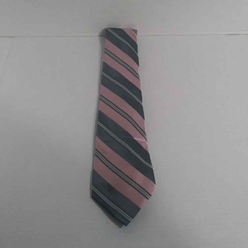 Express Design Studio Men's 100% Silk Pink & Gray Stripe Tie *GUC*